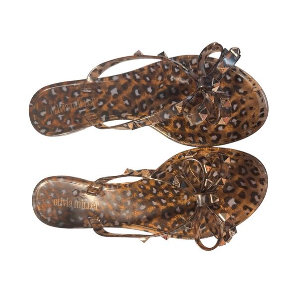 Olivia Miller Womens Size 39 (US 9) Leopard Studded Jelly Sandals Slip On Thong - Picture 7 of 11